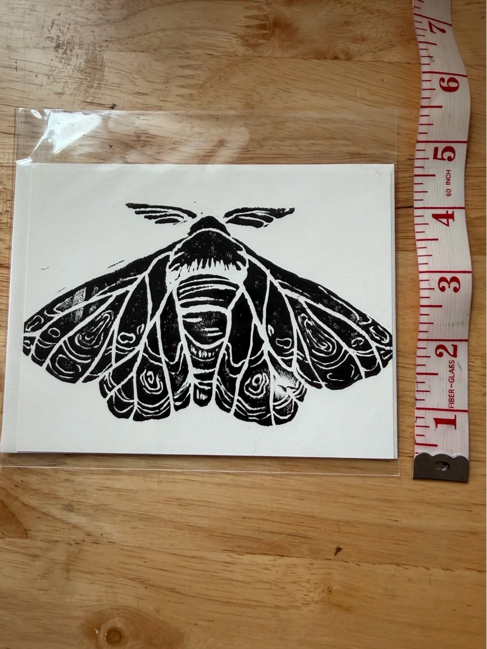 Linocut Moth print flat cards. Original Art by S_K_Art.